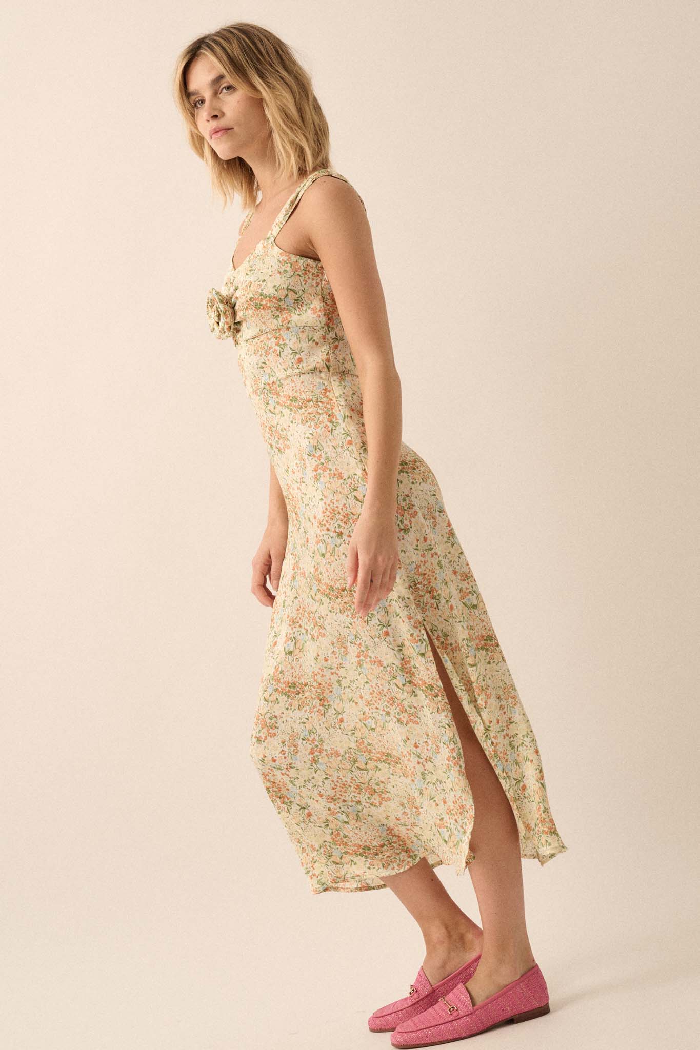 Grow Together Floral Crepe Rose-Bodice Midi Dress - ShopPromesa