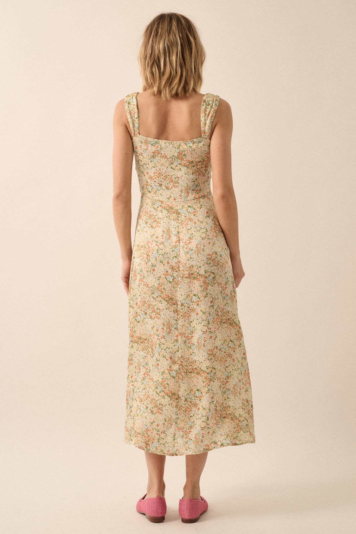 Grow Together Floral Crepe Rose-Bodice Midi Dress - ShopPromesa