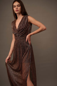 Star Treatment Gathered Shimmer Maxi Dress - ShopPromesa