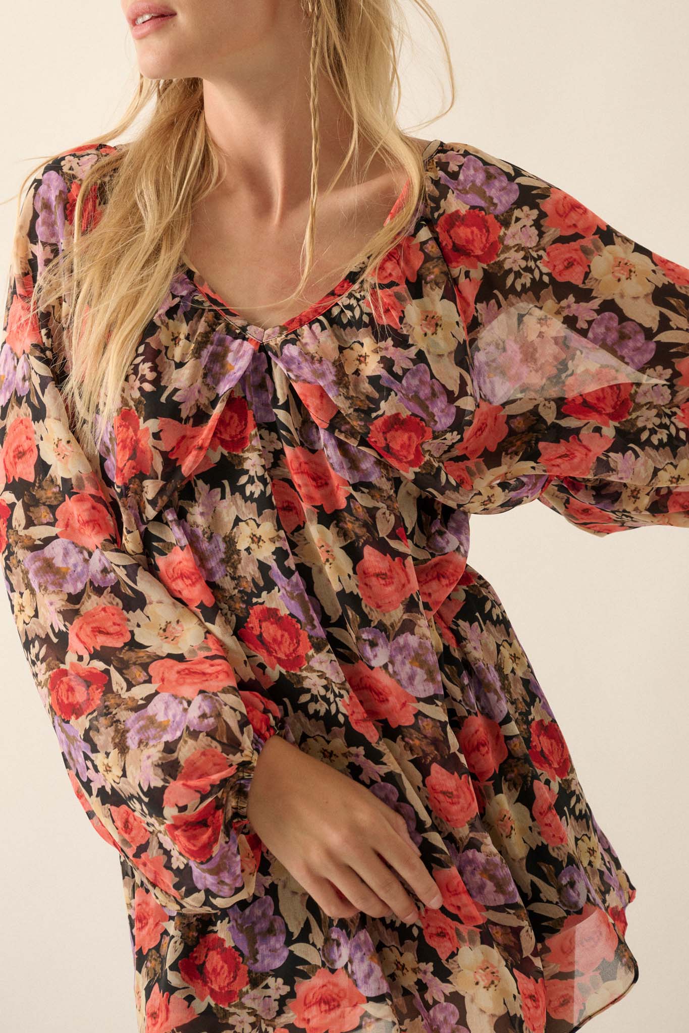 Vibrant Blooms Floral Chiffon Kimono Mini Dress - ShopPromesa