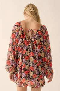 Vibrant Blooms Floral Chiffon Kimono Mini Dress - ShopPromesa