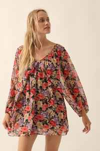 Vibrant Blooms Floral Chiffon Kimono Mini Dress - ShopPromesa