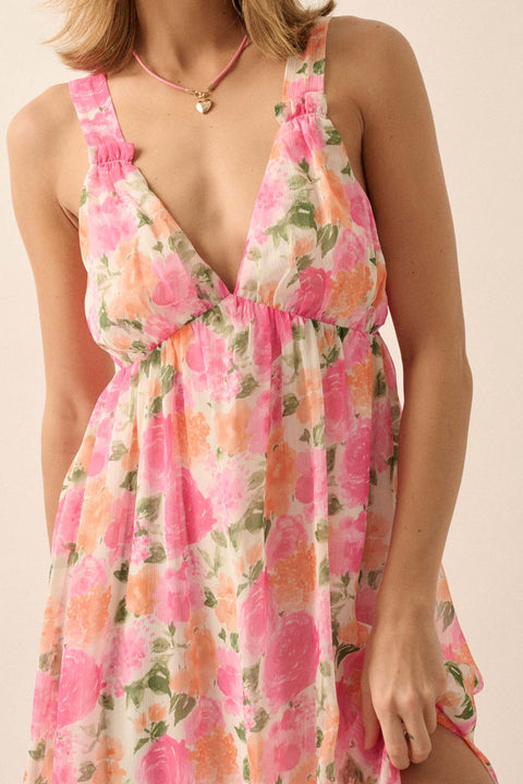 Super Bloom Floral Chiffon Open-Back Maxi Dress - ShopPromesa