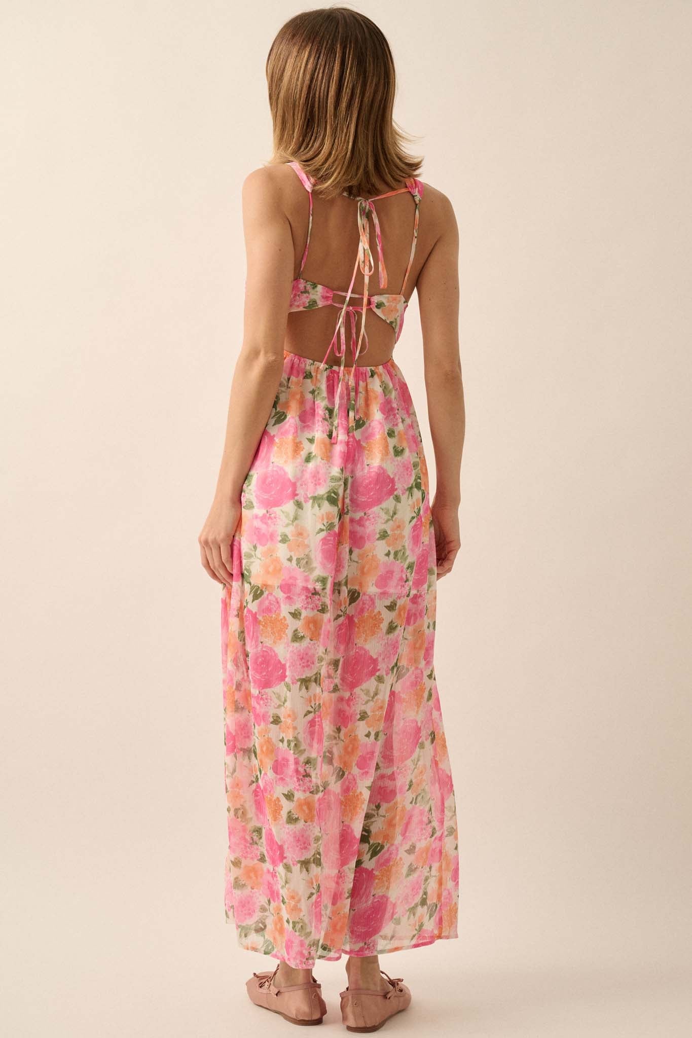 Super Bloom Floral Chiffon Open-Back Maxi Dress - ShopPromesa