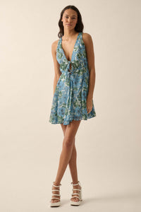 Bali Beauty Floral Chiffon Plunge-Front Mini Dress - ShopPromesa