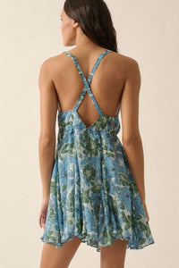 Bali Beauty Floral Chiffon Plunge-Front Mini Dress - ShopPromesa