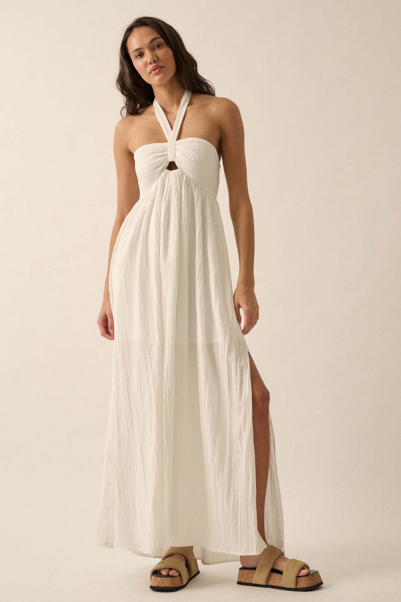 Vaycay Vibes Crepe Keyhole Halter Maxi Dress - ShopPromesa