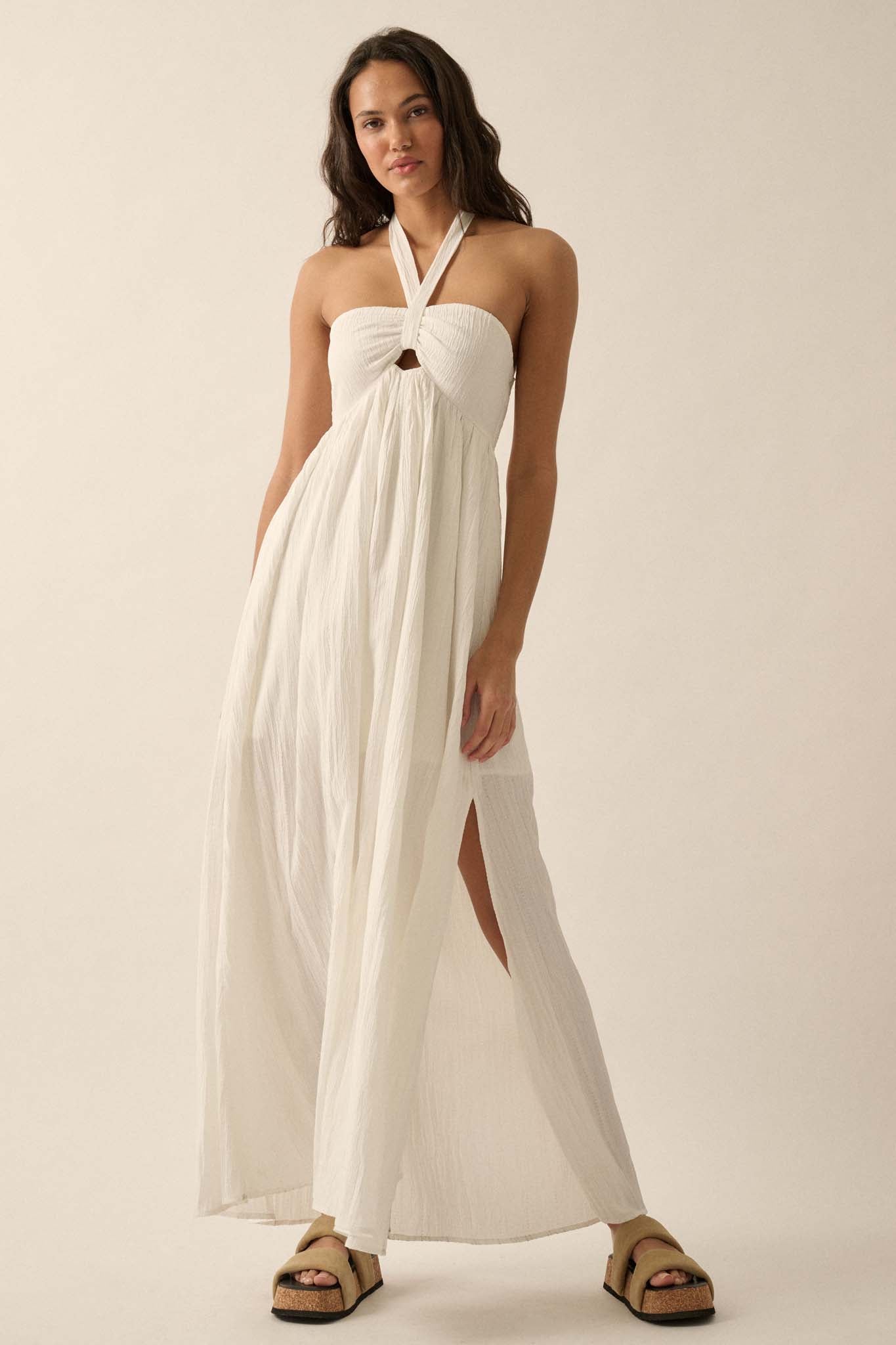 Vaycay Vibes Crepe Keyhole Halter Maxi Dress - ShopPromesa