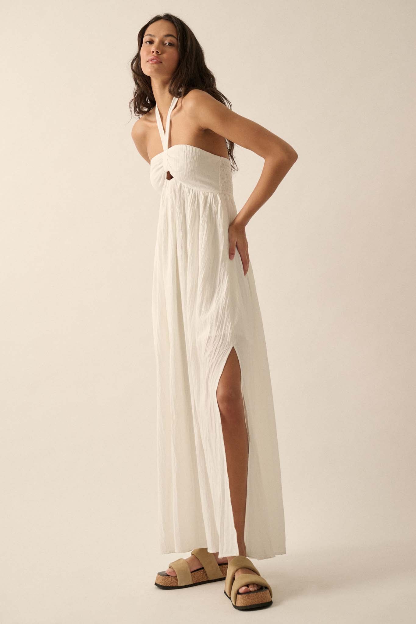 Vaycay Vibes Crepe Keyhole Halter Maxi Dress - ShopPromesa