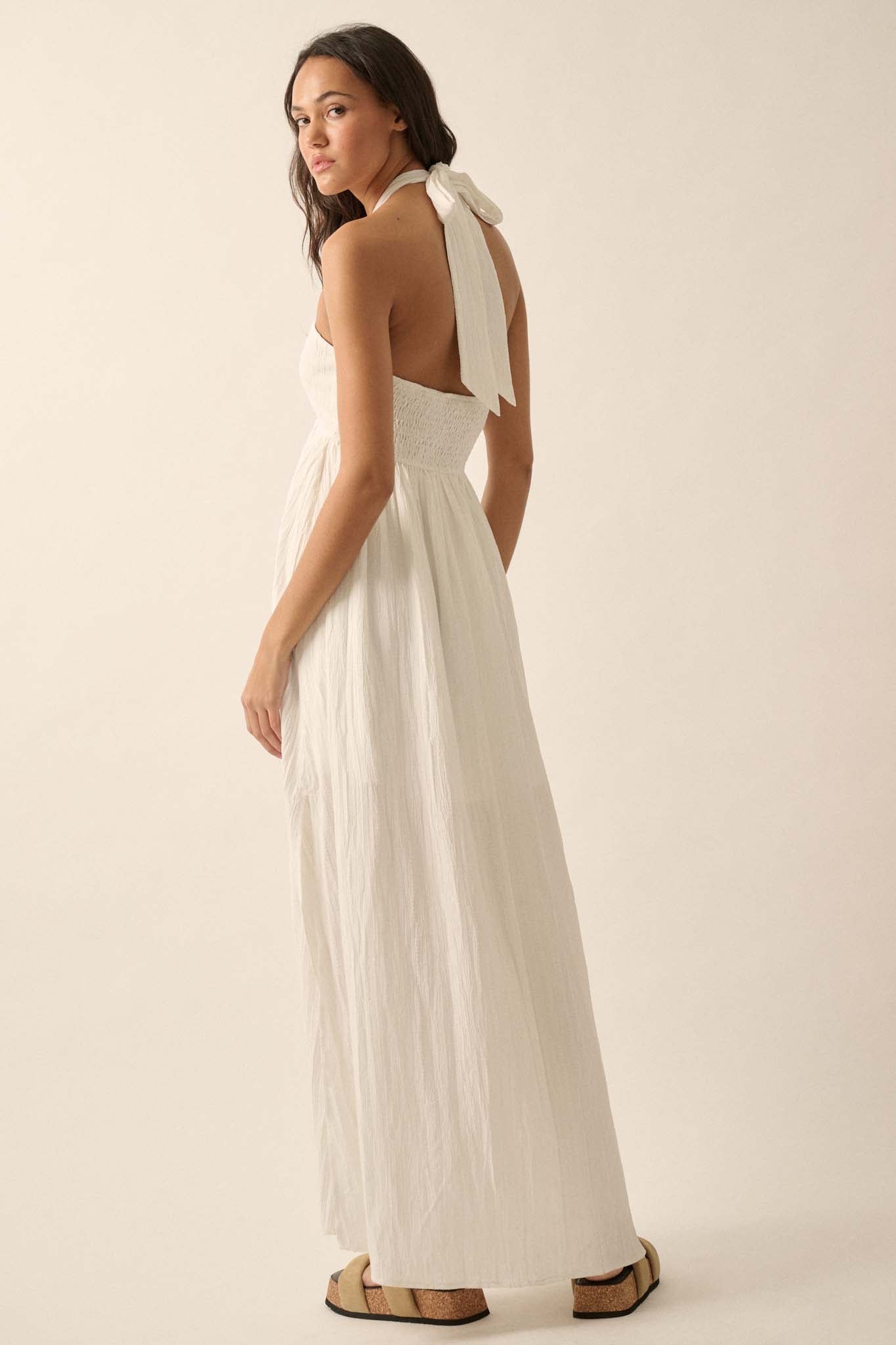 Vaycay Vibes Crepe Keyhole Halter Maxi Dress - ShopPromesa