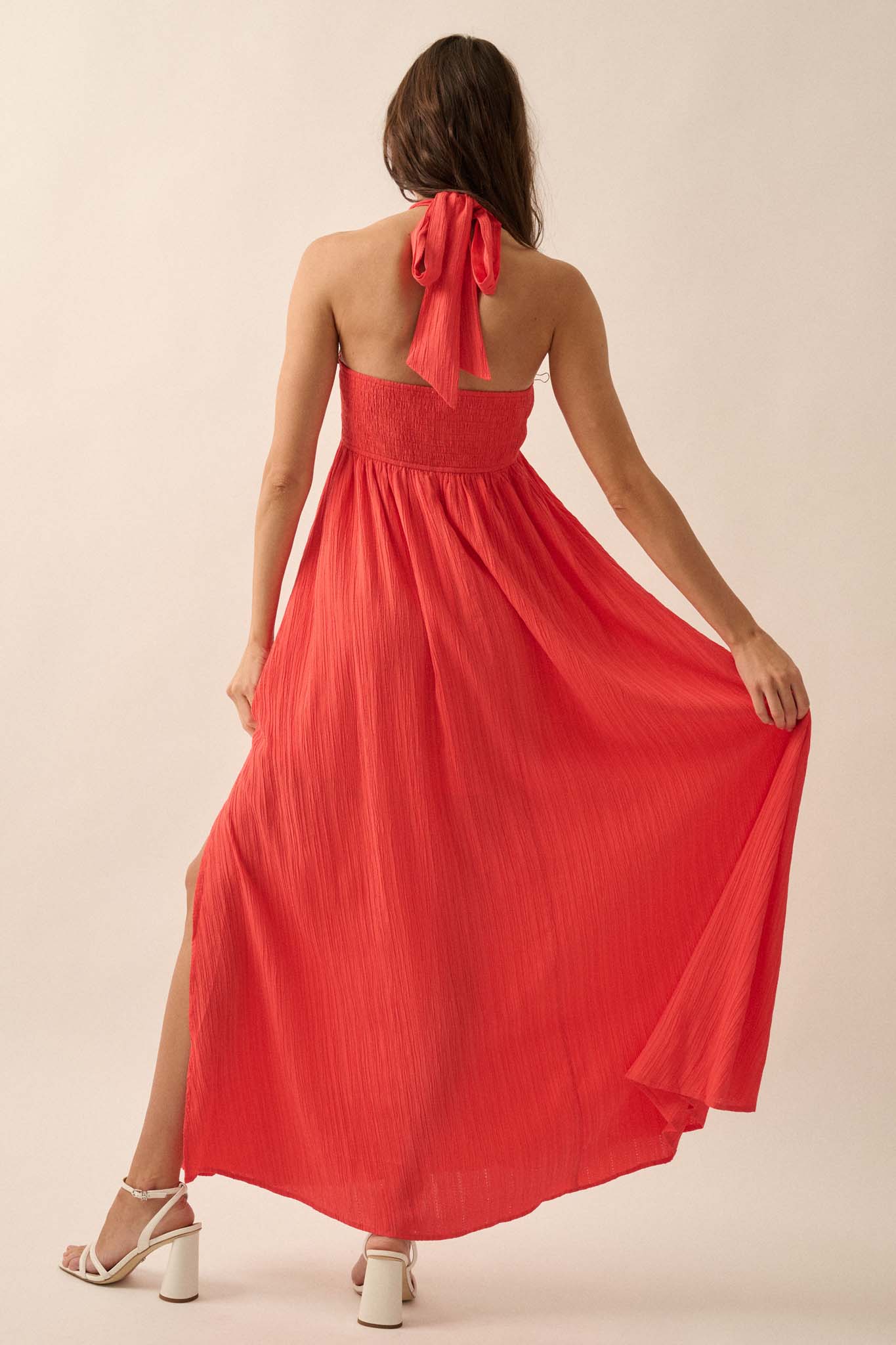 Vaycay Vibes Crepe Keyhole Halter Maxi Dress - ShopPromesa