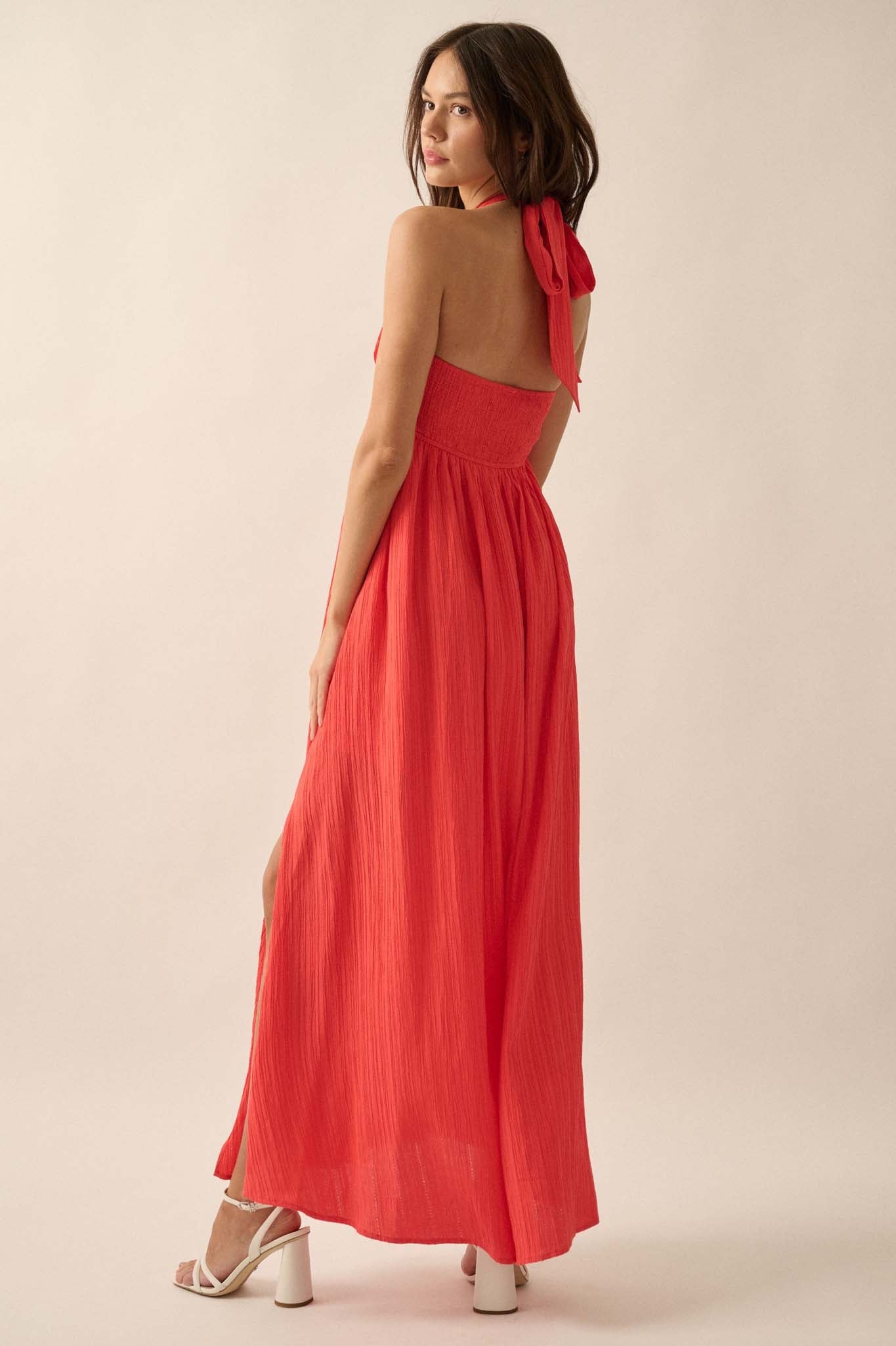 Vaycay Vibes Crepe Keyhole Halter Maxi Dress - ShopPromesa