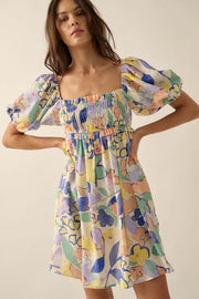 Morning Mist Floral Puff-Sleeve Babydoll Mini Dress - ShopPromesa