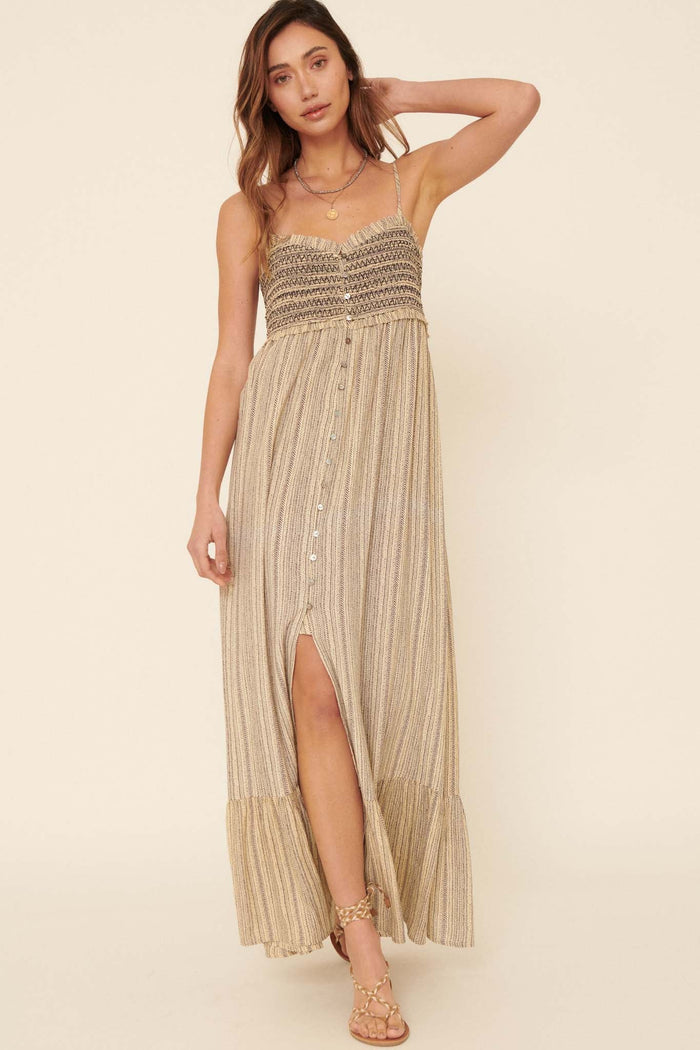 Journey Within Smocked Striped Maxi Dress - ShopPromesa