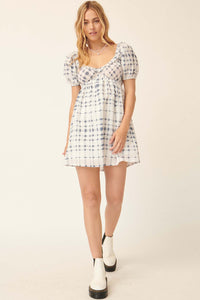 Country Cottage Plaid Babydoll Mini Dress - ShopPromesa