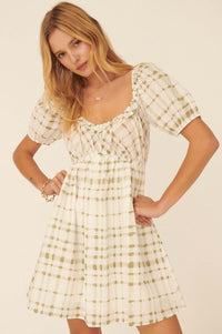 Country Cottage Plaid Babydoll Mini Dress - ShopPromesa