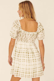Country Cottage Plaid Babydoll Mini Dress - ShopPromesa