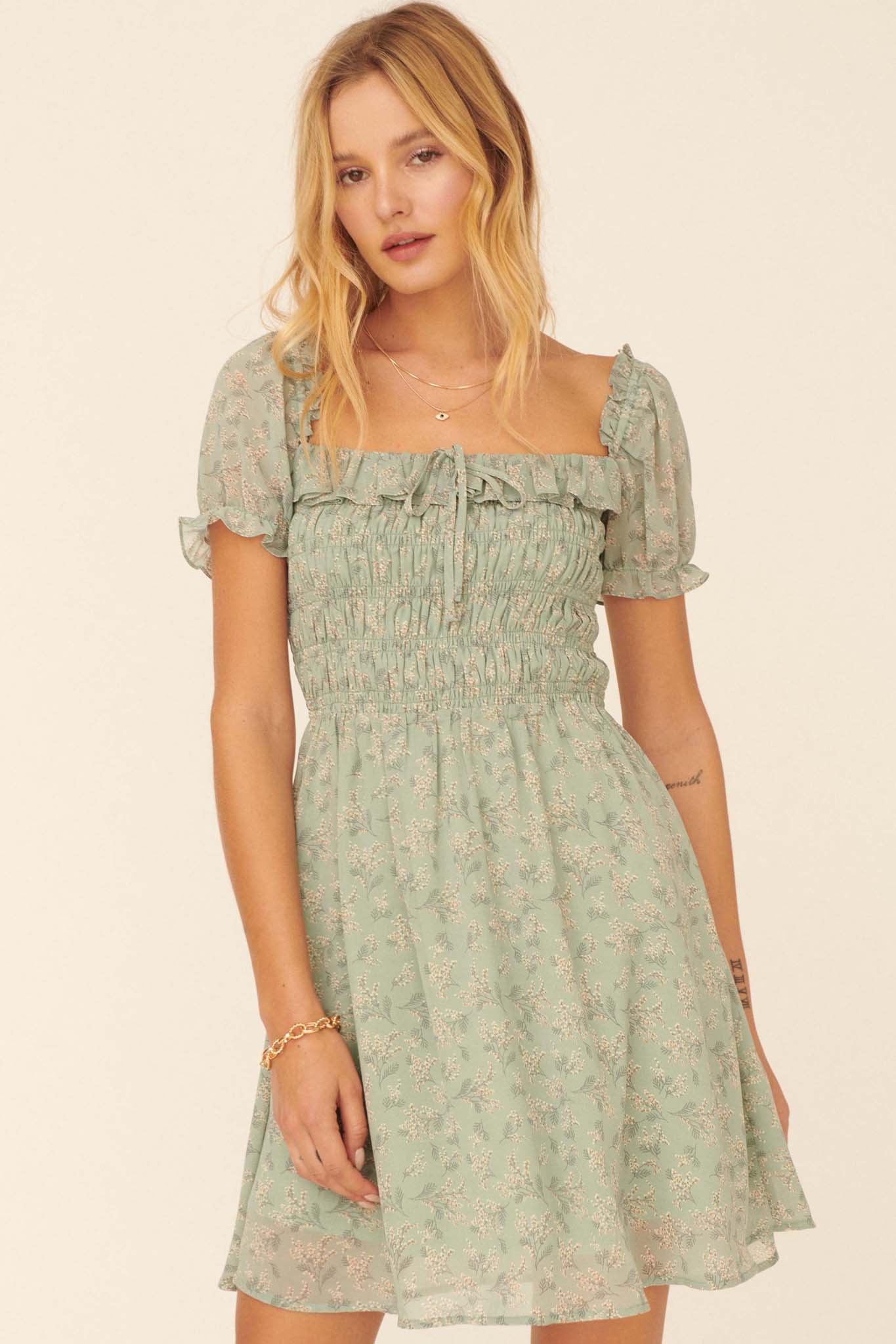 Wildflower Garden Ruffled Floral Mini Dress - ShopPromesa