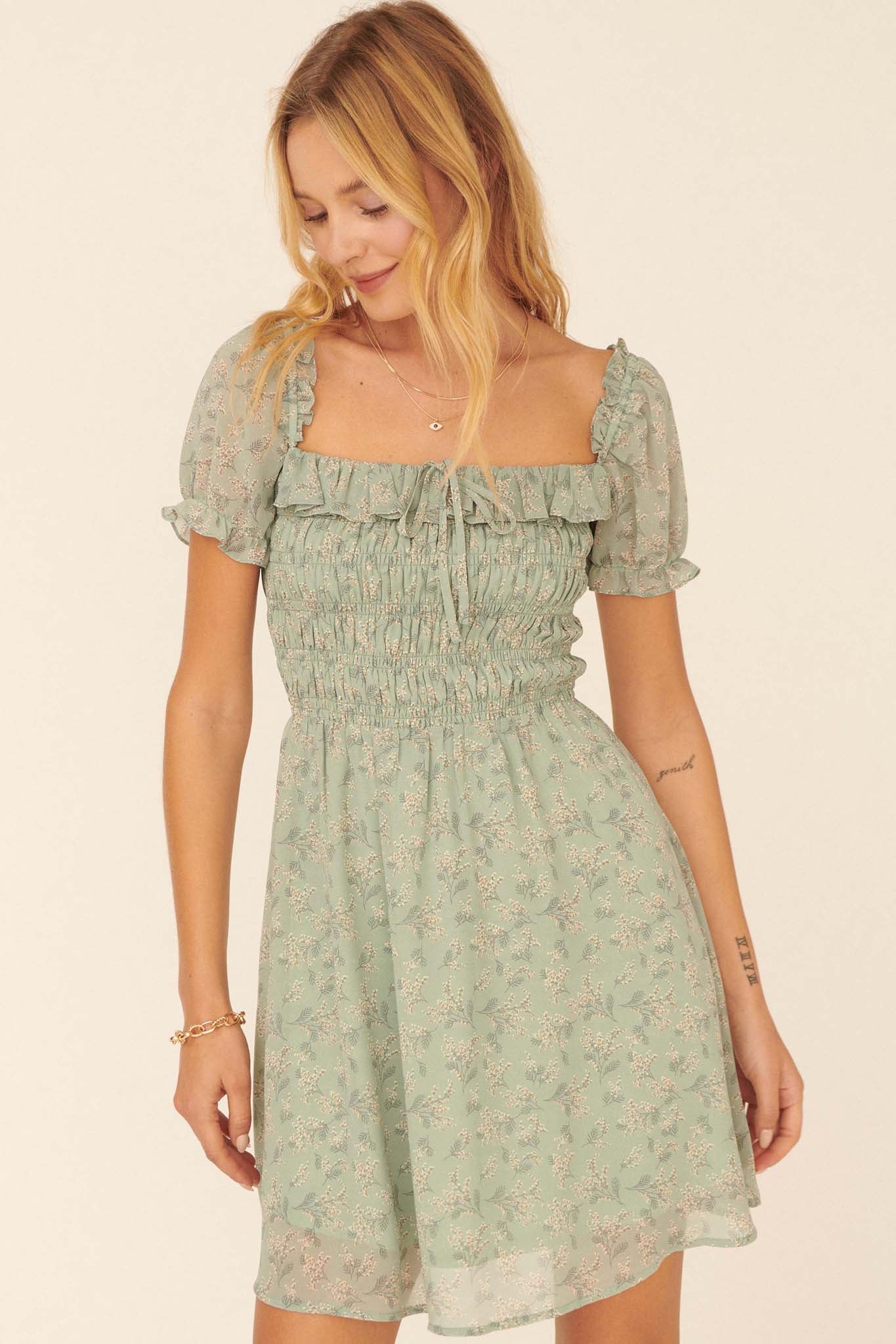 Wildflower Garden Ruffled Floral Mini Dress - ShopPromesa