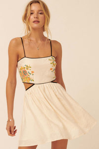 Full Flower Embroidered Cutout Mini Sundress - ShopPromesa