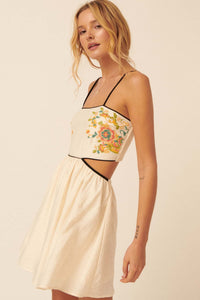 Full Flower Embroidered Cutout Mini Sundress - ShopPromesa