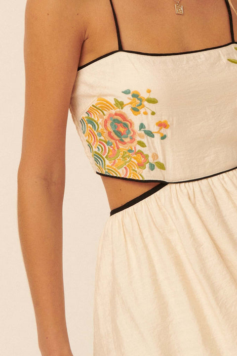 Full Flower Embroidered Cutout Mini Sundress - ShopPromesa