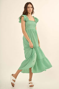 Lollipop Lane Smocked Gingham Tiered Midi Dress - ShopPromesa