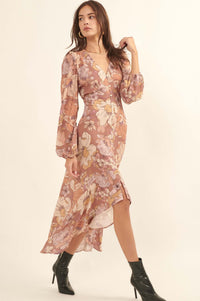 Heirloom Garden Floral High-Low Midi Dress - ShopPromesa