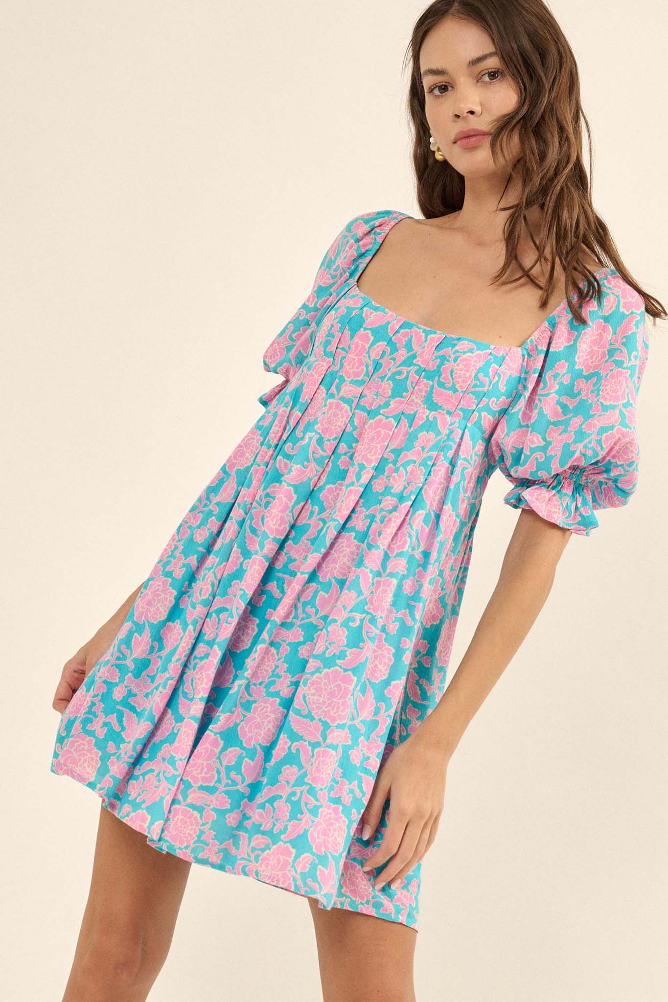 Secret Rendezvous Pleated Floral Babydoll Mini Dress - ShopPromesa