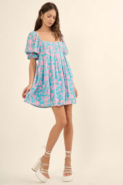 Secret Rendezvous Pleated Floral Babydoll Mini Dress - ShopPromesa