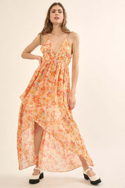 Marmalade Garden Floral Chiffon High-Low Maxi Dress - ShopPromesa