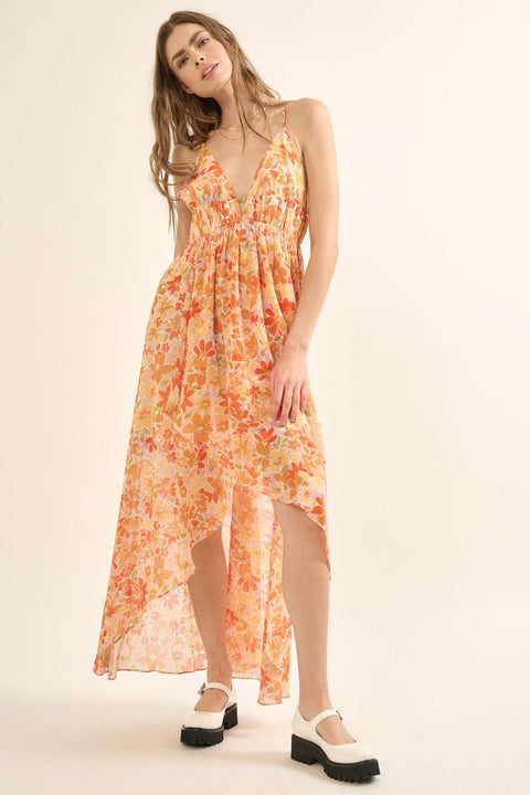 Marmalade Garden Floral Chiffon High-Low Maxi Dress - ShopPromesa