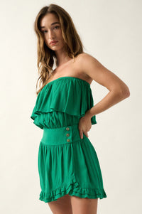 Summer Sizzle Ruffled Crepe Strapless Mini Dress - ShopPromesa