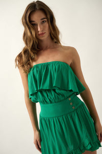 Summer Sizzle Ruffled Crepe Strapless Mini Dress - ShopPromesa