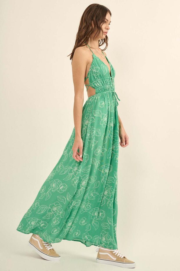 Jade Jungle Floral-Print Tie-Back Maxi Sundress - ShopPromesa