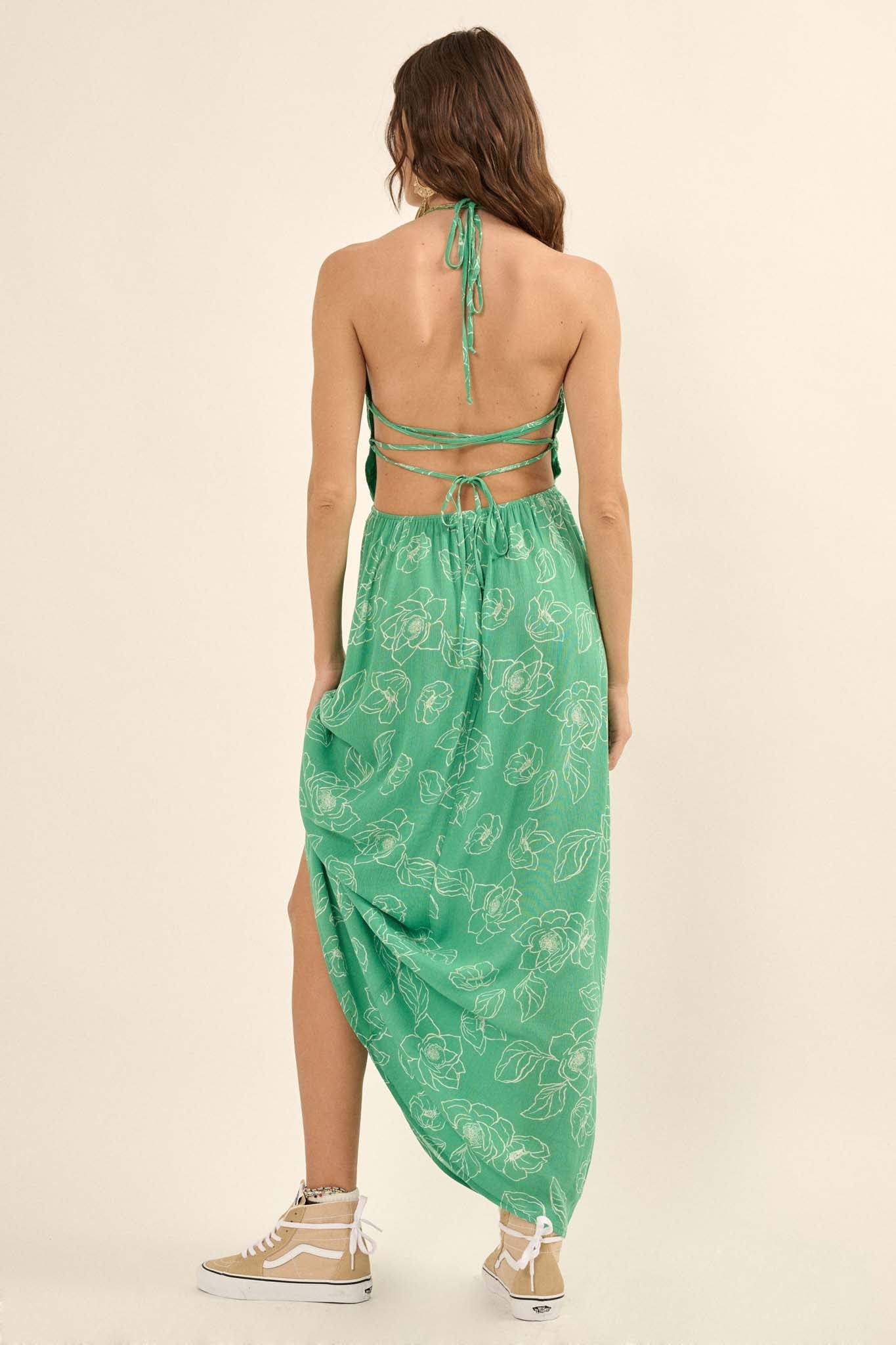 Jade Jungle Floral-Print Tie-Back Maxi Sundress - ShopPromesa