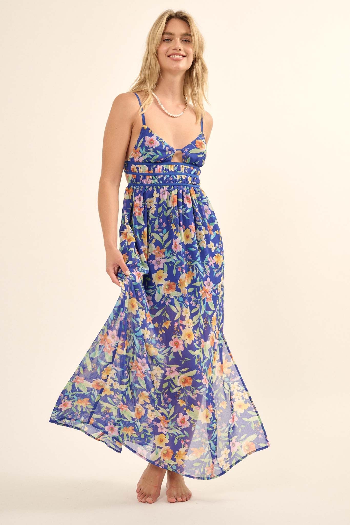 Caribbean Dream Floral Chiffon Maxi Sundress - ShopPromesa