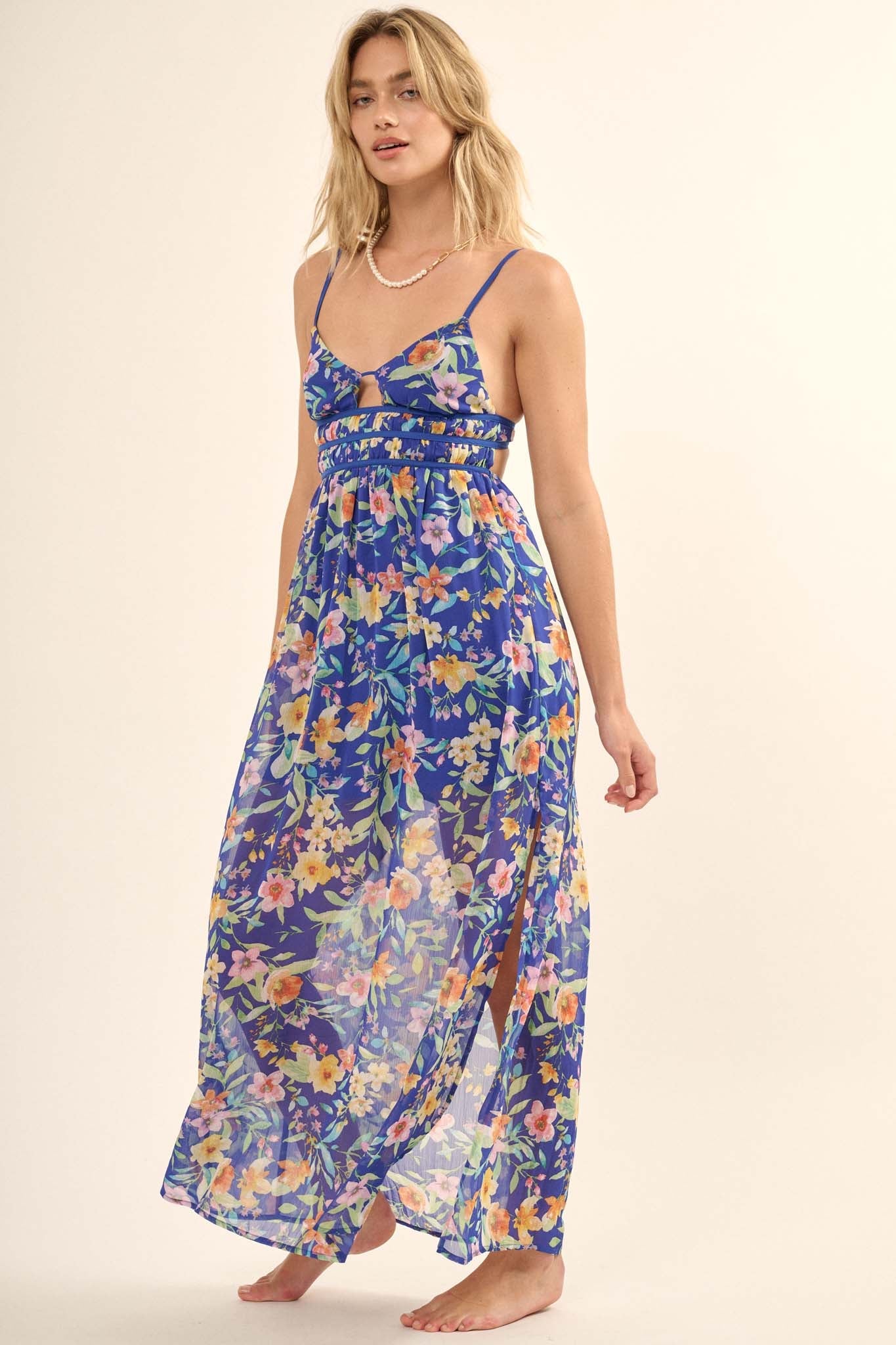 Caribbean Dream Floral Chiffon Maxi Sundress - ShopPromesa