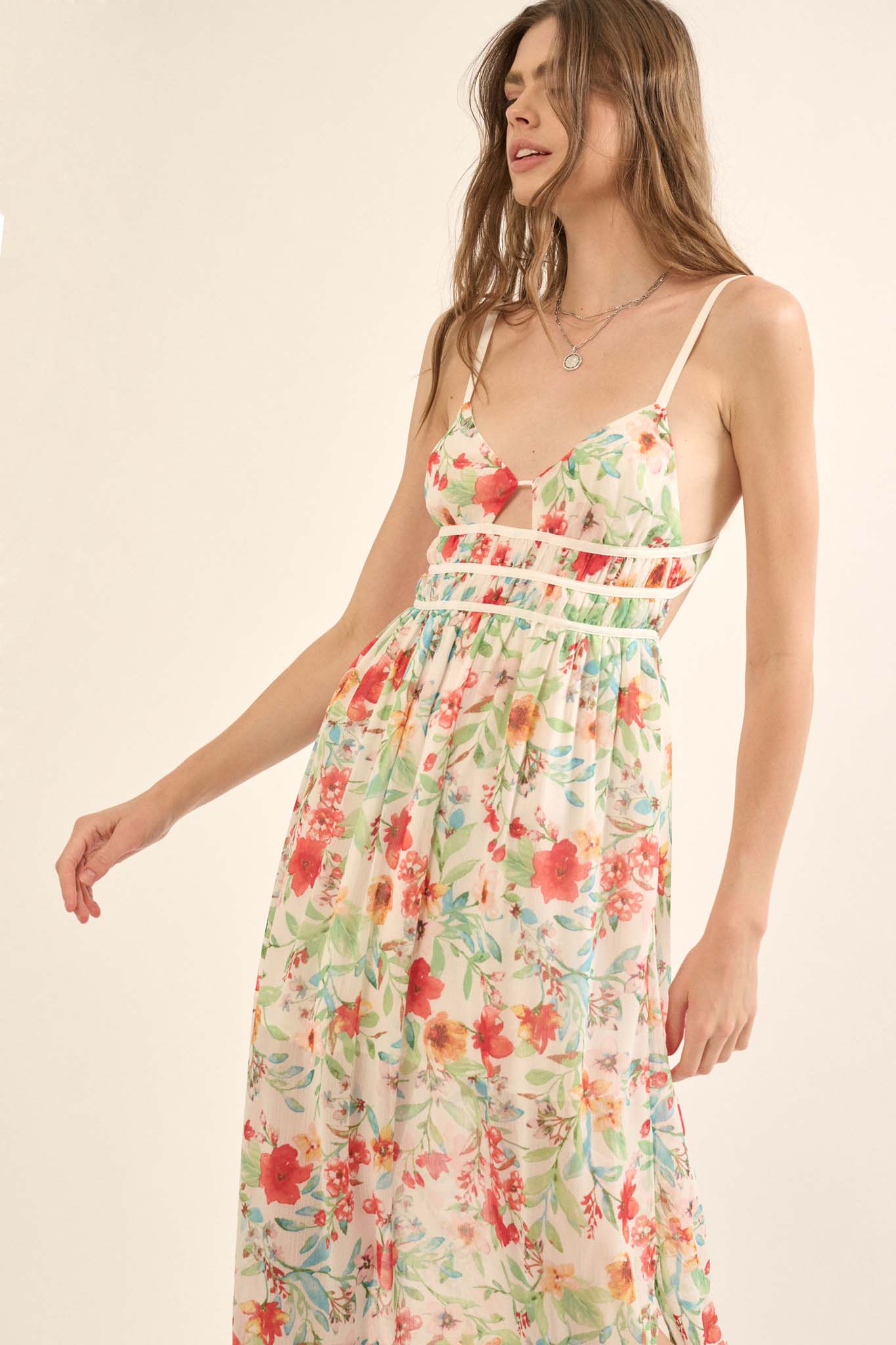 Caribbean Dream Floral Chiffon Maxi Sundress - ShopPromesa