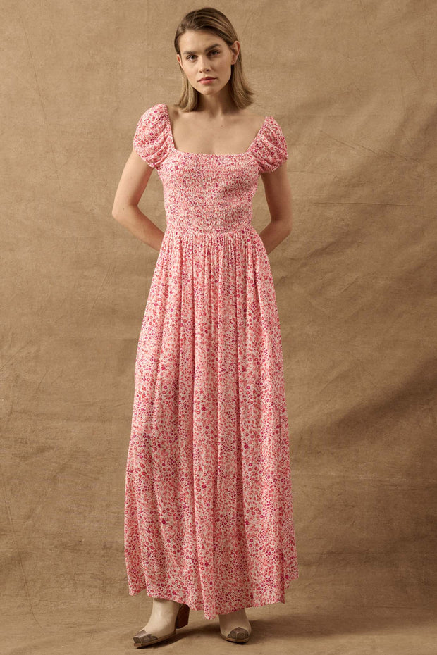 Blossoming Bliss Smocked Floral Tie-Back Maxi Dress - ShopPromesa