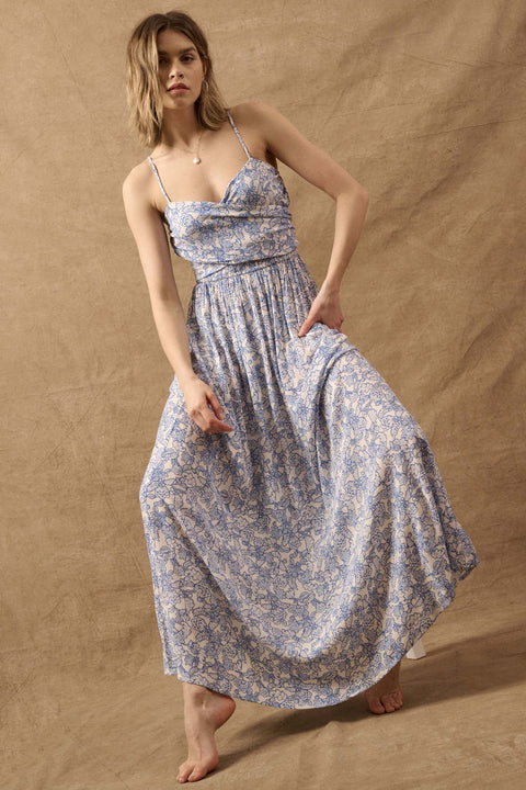 Beguiling Blossoms Floral Wrapped-Bodice Maxi Dress - ShopPromesa