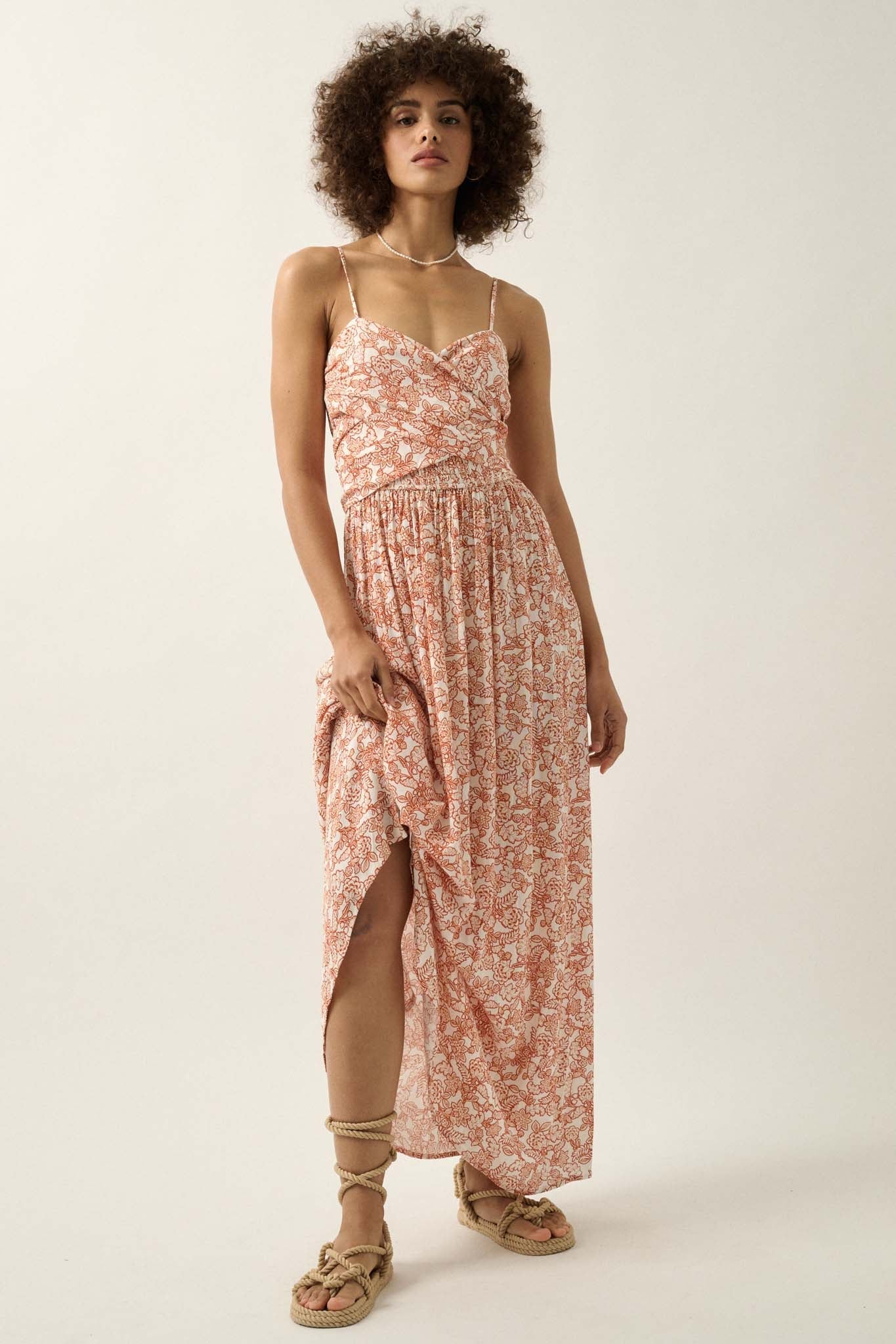 Beguiling Blossoms Floral Wrapped-Bodice Maxi Dress - ShopPromesa