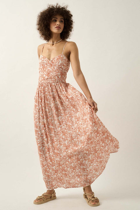 Beguiling Blossoms Floral Wrapped-Bodice Maxi Dress - ShopPromesa