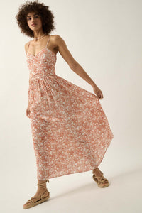 Beguiling Blossoms Floral Wrapped-Bodice Maxi Dress - ShopPromesa