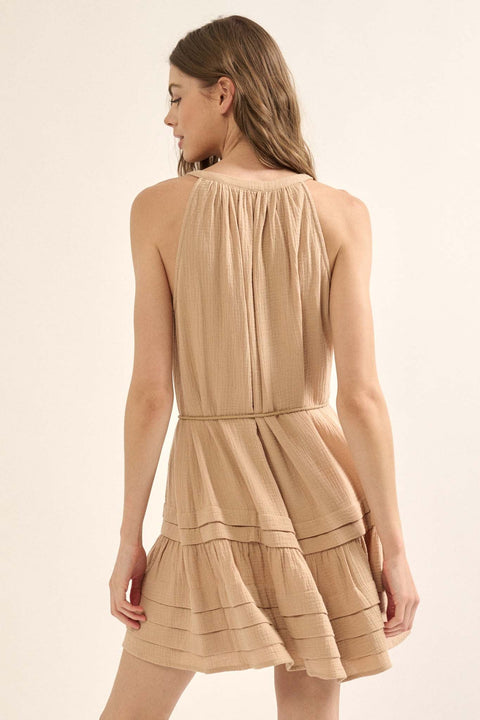 Sun Bum Buttoned Crinkle Cotton Belted Mini Dress - ShopPromesa