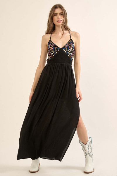 Stitch in Time Embroidered Open-Back Maxi Sundress - ShopPromesa