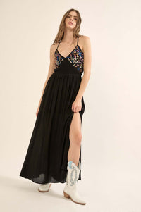 Stitch in Time Embroidered Open-Back Maxi Sundress - ShopPromesa