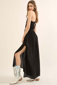 Stitch in Time Embroidered Open-Back Maxi Sundress - ShopPromesa