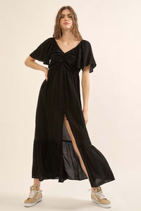 Coastal Retreat Ruched Button-Front Maxi Dress - ShopPromesa