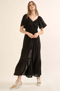 Coastal Retreat Ruched Button-Front Maxi Dress - ShopPromesa